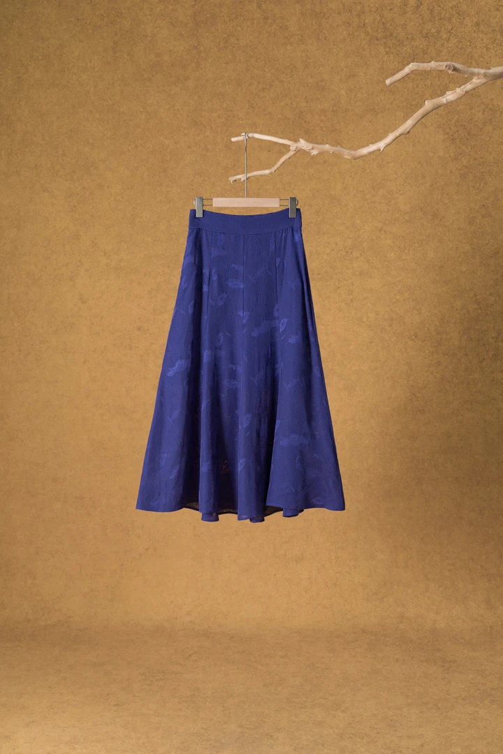 大满家藏青色鱼戏莲花纹花罗八破裙 新中式女装