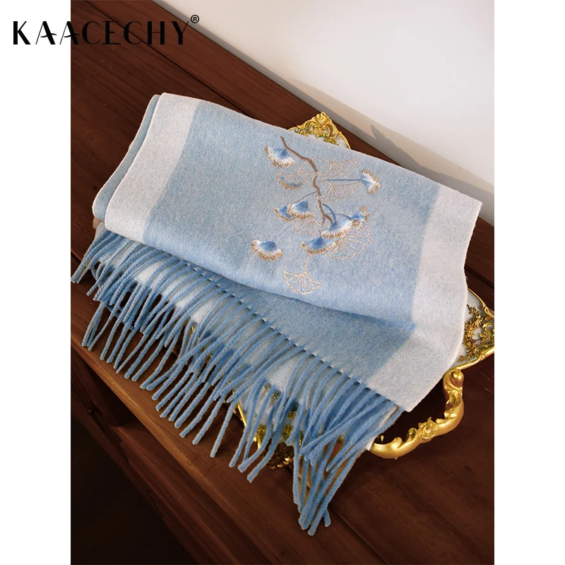 优雅羊毛围巾女款爆款2025新款国风精美刺绣流苏围脖送长辈礼盒装