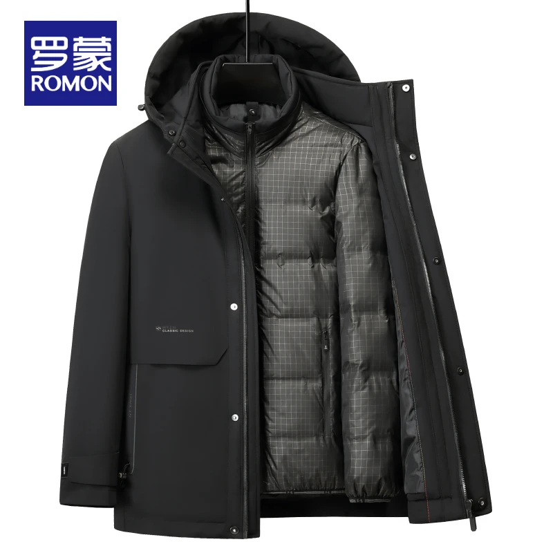 罗蒙可拆卸内胆羽绒服男士冬季新款加厚保暖中老年爸爸装羽绒外套
