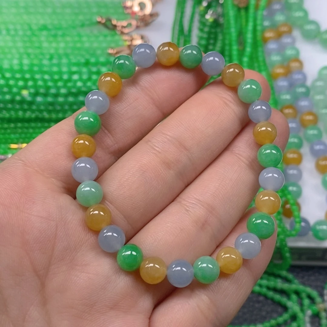 翡翠未镶嵌颈饰缅甸天然翡翠冰种多宝手链7.2