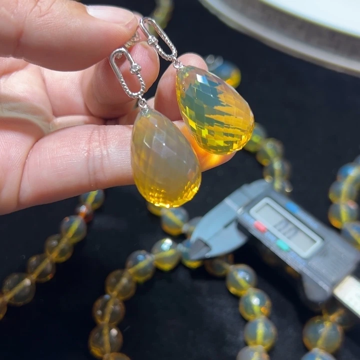 琥珀未镶嵌颈饰琥珀耳环