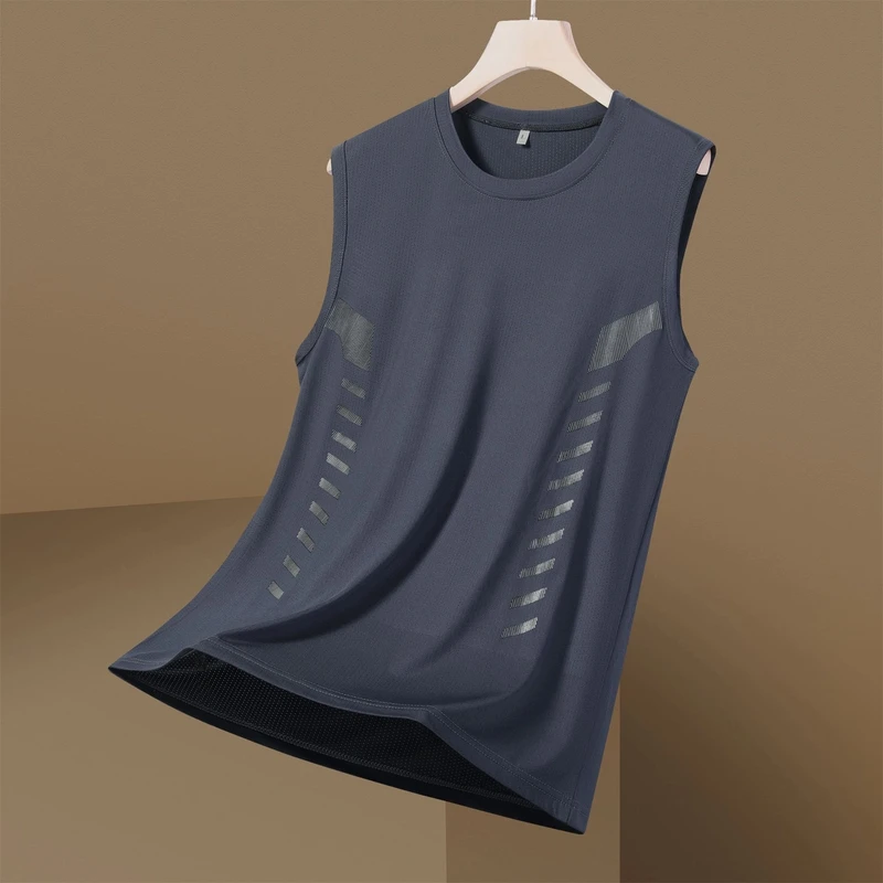 冰丝背心男士夏季坎肩网眼圆领无袖上衣薄款透气速干运动宽松网眼