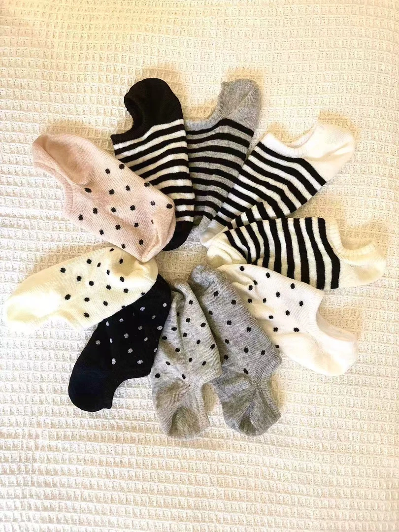 [嘉格专享]日系波点条纹夏季薄款浅口袜船袜（10双装）