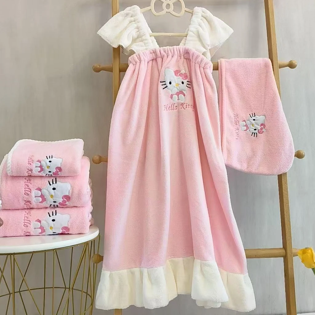 HelloKitty浴巾女可穿可裹2025年珊瑚绒吊带浴裙背心用浴衣浴袍女