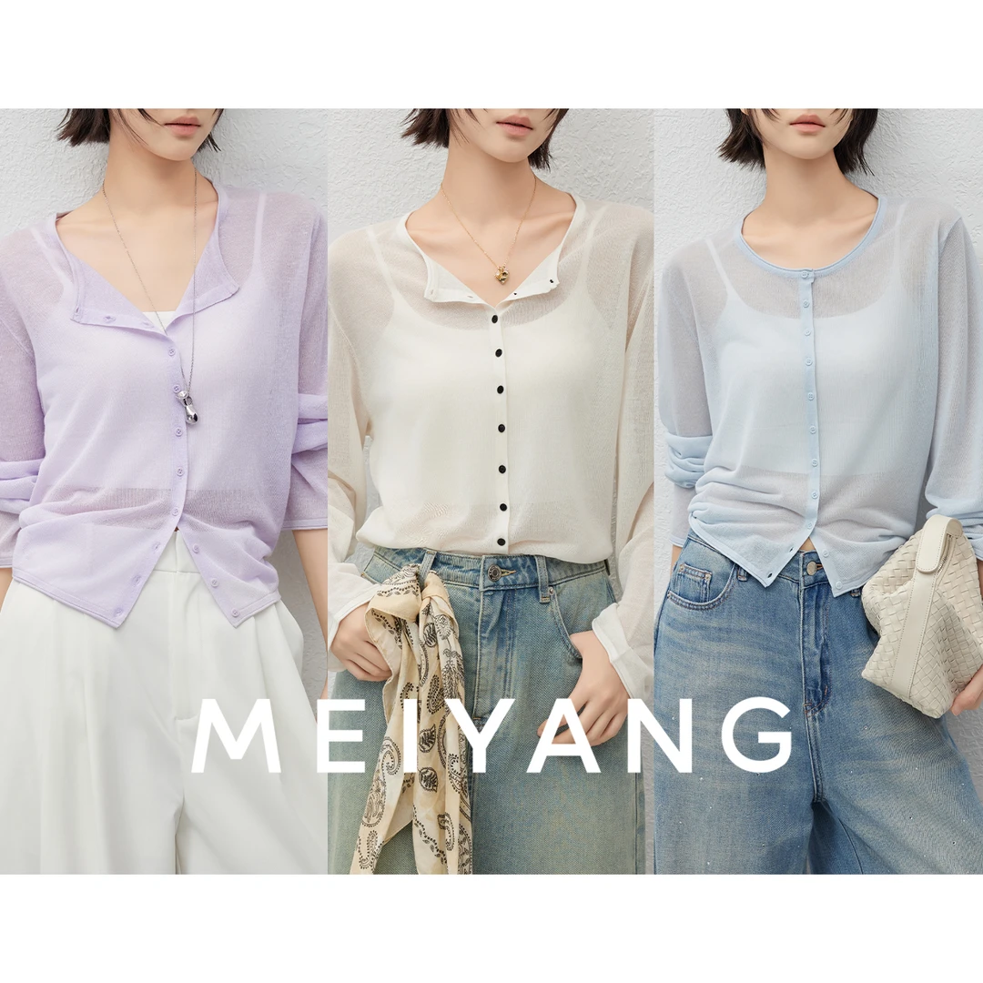 美洋MEIYANG 清水开衫 30支单汇丝麻_卷边圆领微透长袖上衣-周二