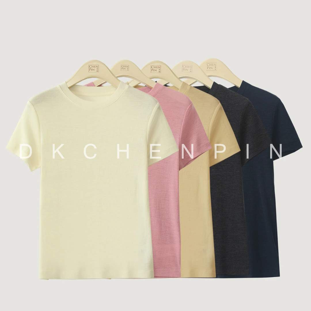 呈品17.5微米美丽诺100羊毛短袖上衣女羊毛衫 GD-AZLB84116