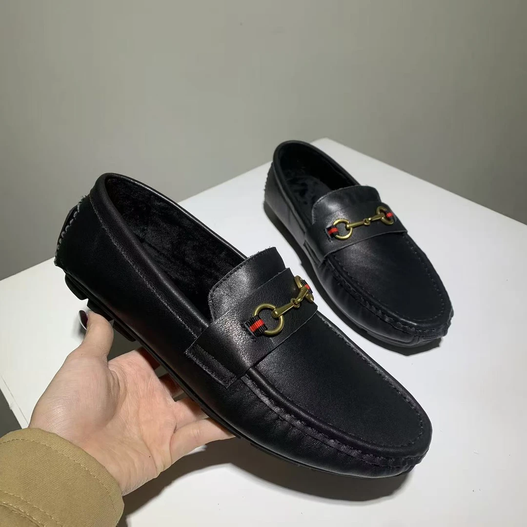 冬季厚款加绒豆豆鞋一脚蹬低帮乐福鞋粒面纹时尚百搭平底软底棉鞋