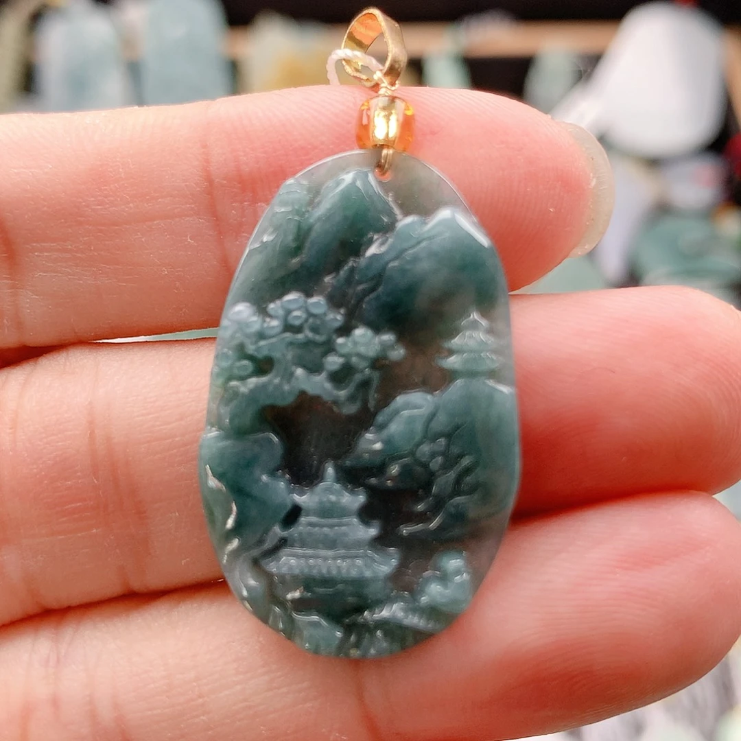 翡翠未镶嵌吊坠(不含链)6山水牌