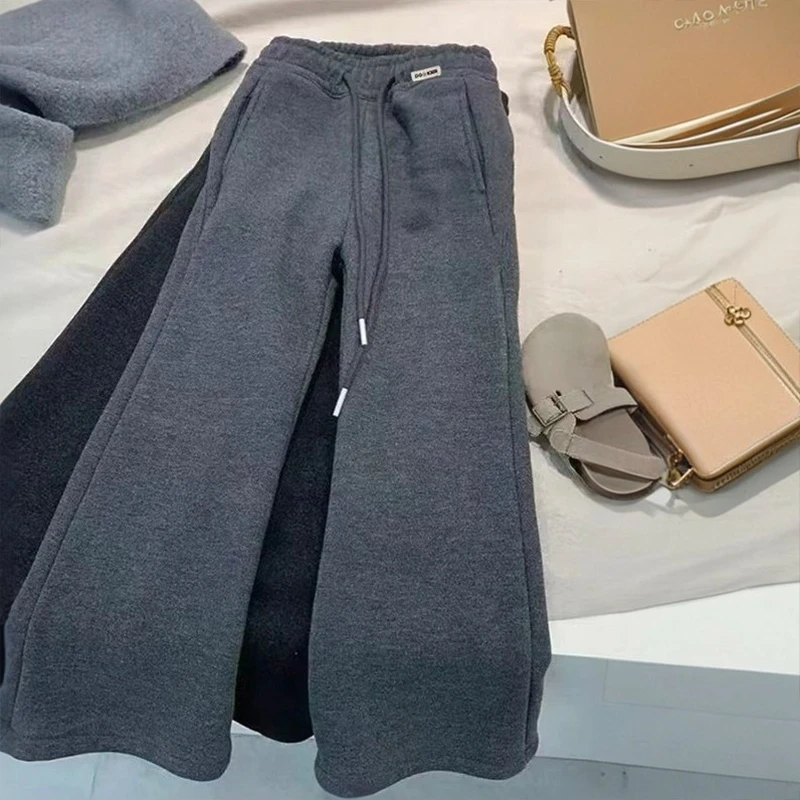 女童加绒微喇裤子加厚一体洋气显瘦2025秋冬新款洋气灰黑灰色