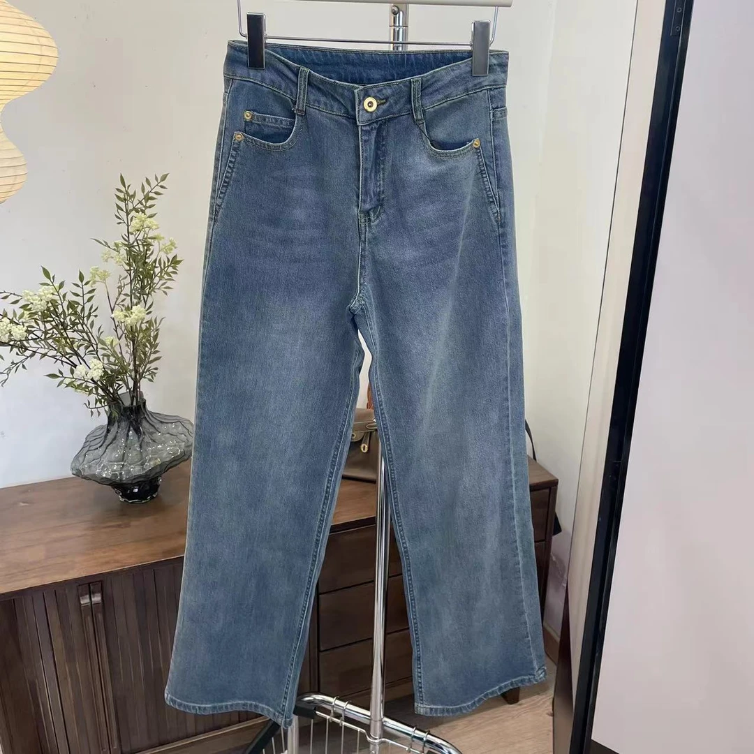 牛仔裤-40723218高腰直筒遮肉显瘦