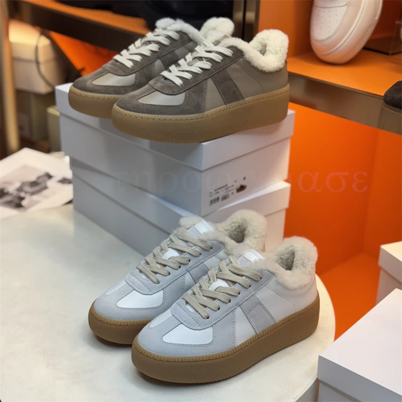 莞产5cm厚底增高女士德训鞋 真皮复古运动休闲板鞋厚底保暖小白鞋