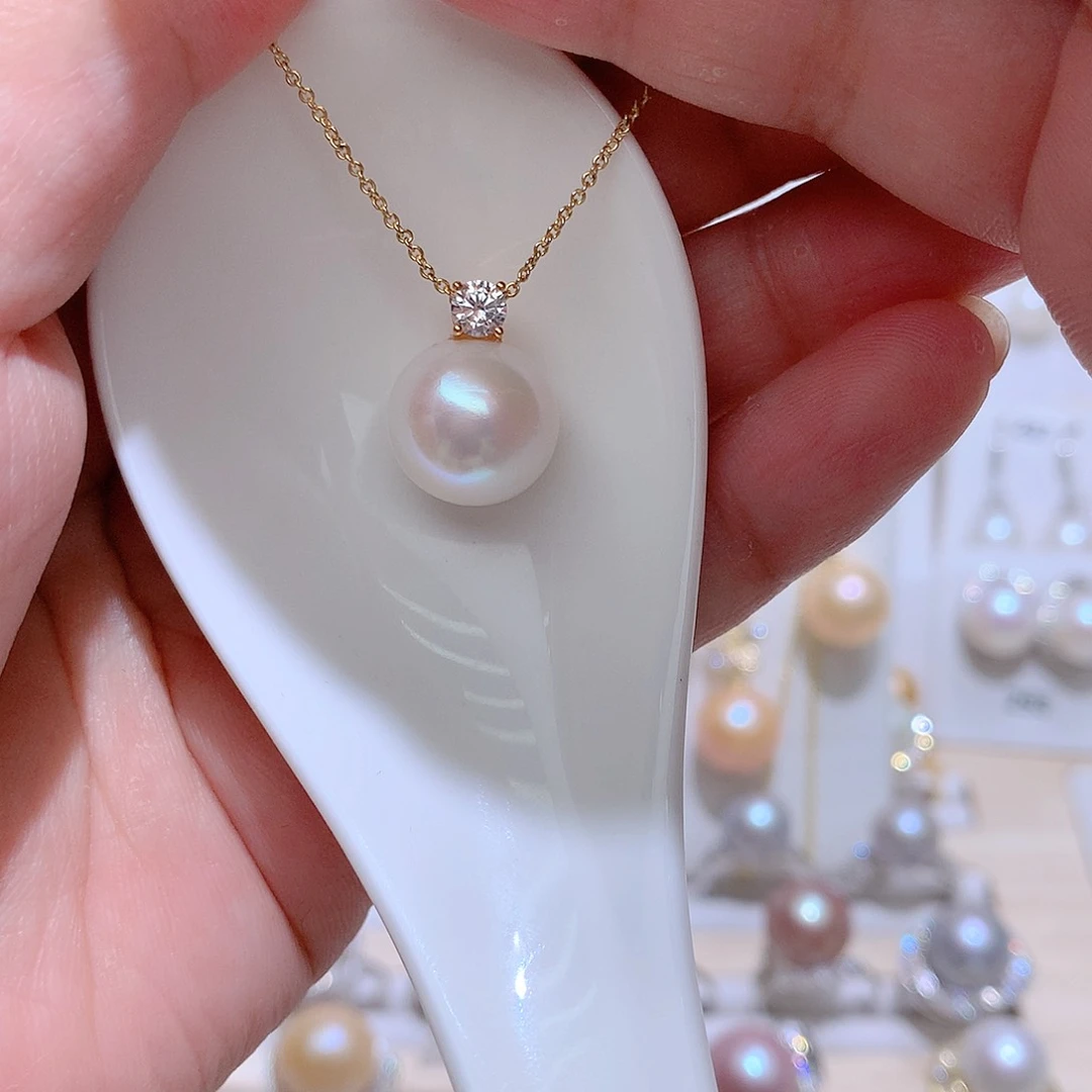 淡水珍珠银S925镶嵌吊坠(赠链)CC12.8m m