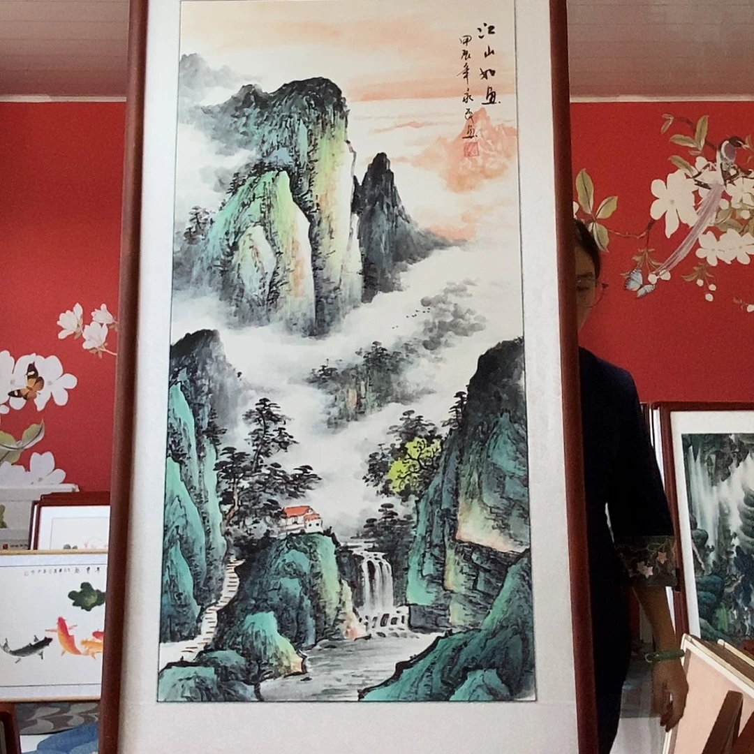 国画手写手绘带框包邮62✖️122国画作品