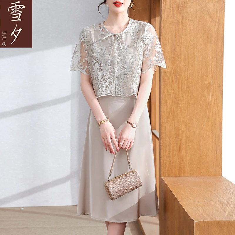 妈妈装夏季蕾丝两件套高档连衣裙2025新款四十岁中老年装雪纺裙子