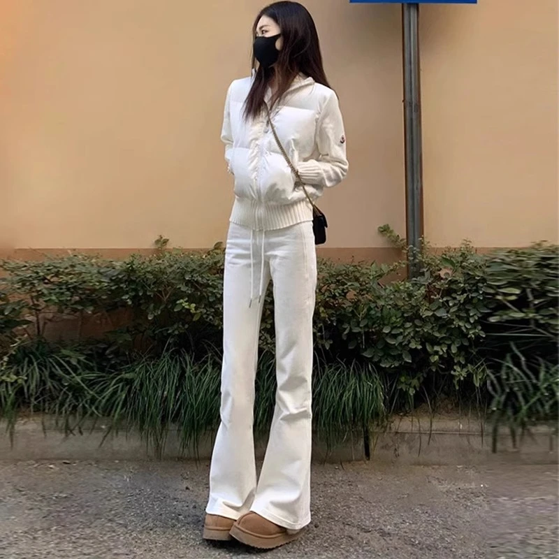 2025春秋新款白灰色喇叭裤女高腰显瘦运动休闲马蹄裤小个子微喇裤