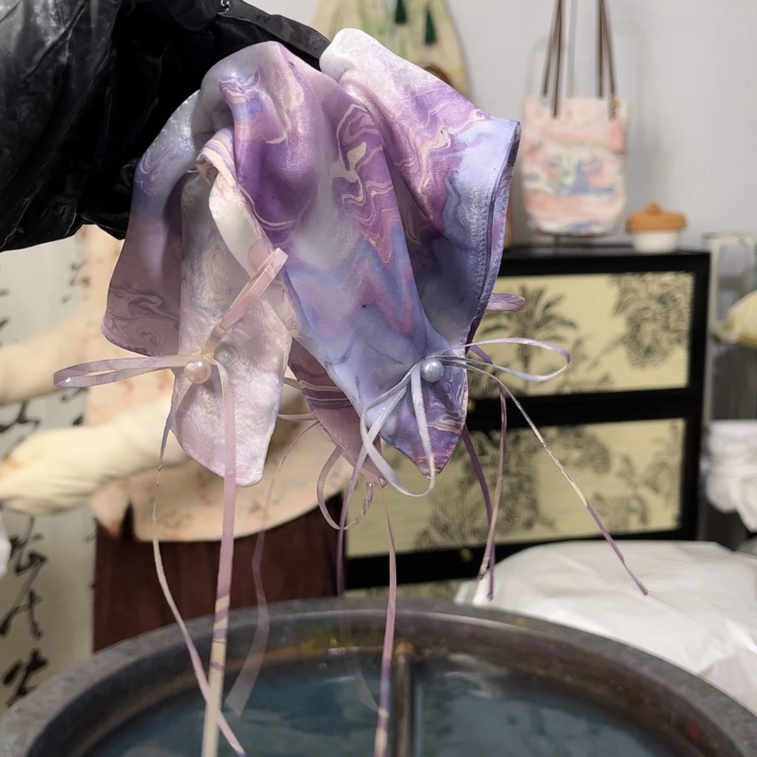 布艺非金属316丝带方巾发圈紫气东来