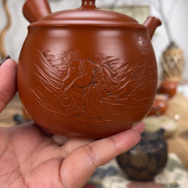 卢***克常滑观阳手作白道雕刻茶壶