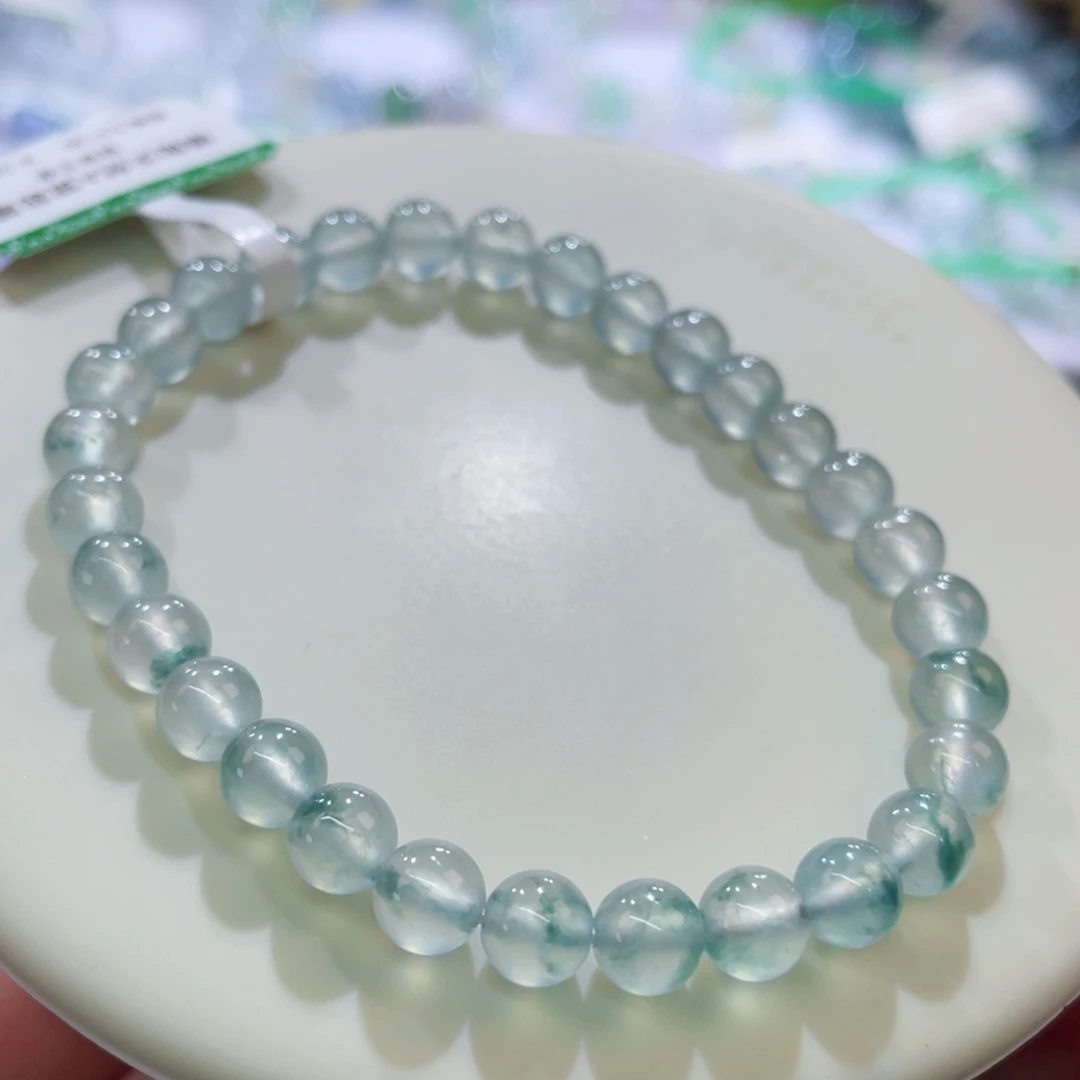 手链翡翠未镶嵌高冰玻蓝钢飘绿卡6