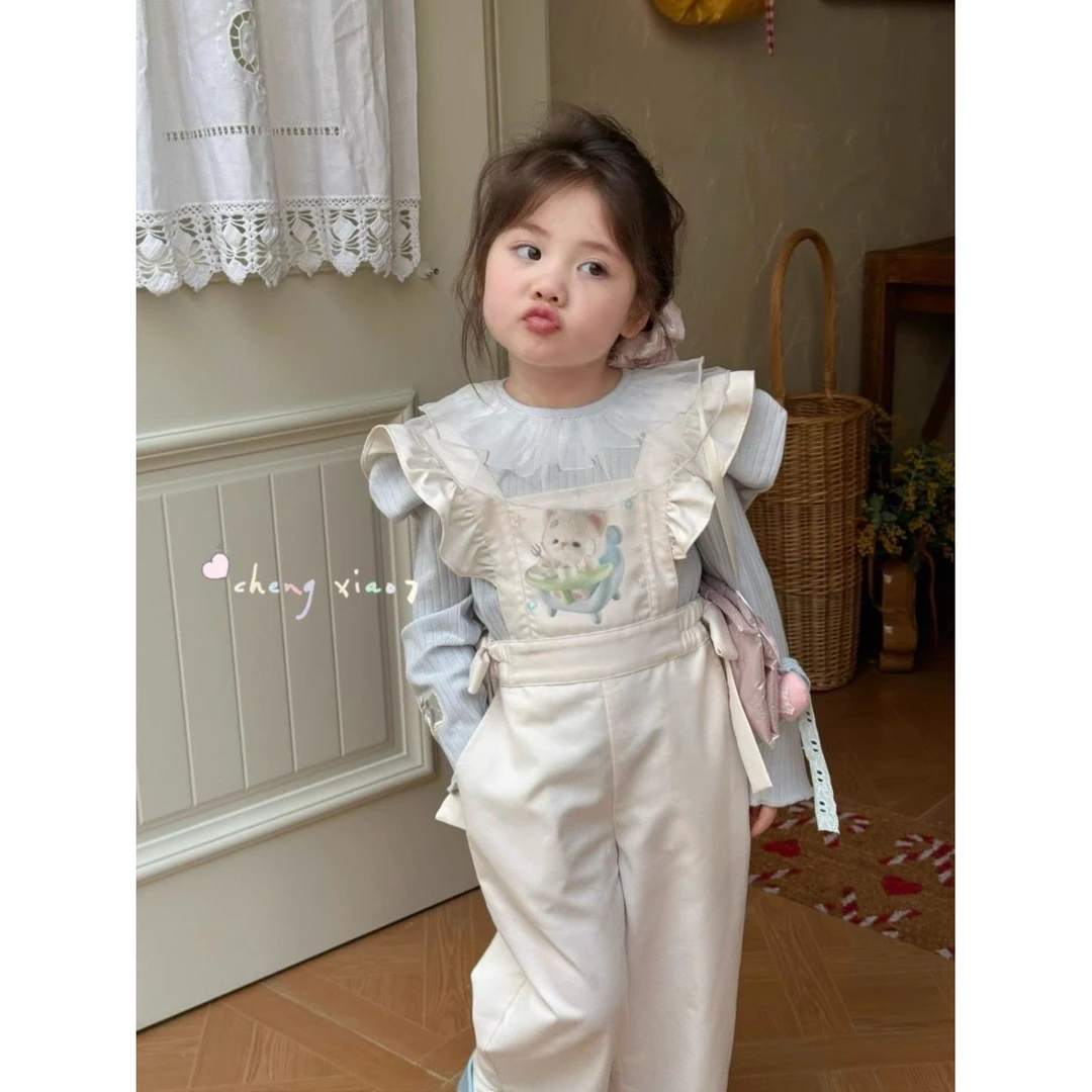 女童宝宝背带裤网红洋气套装春装可爱新款夏季两件袖衣服