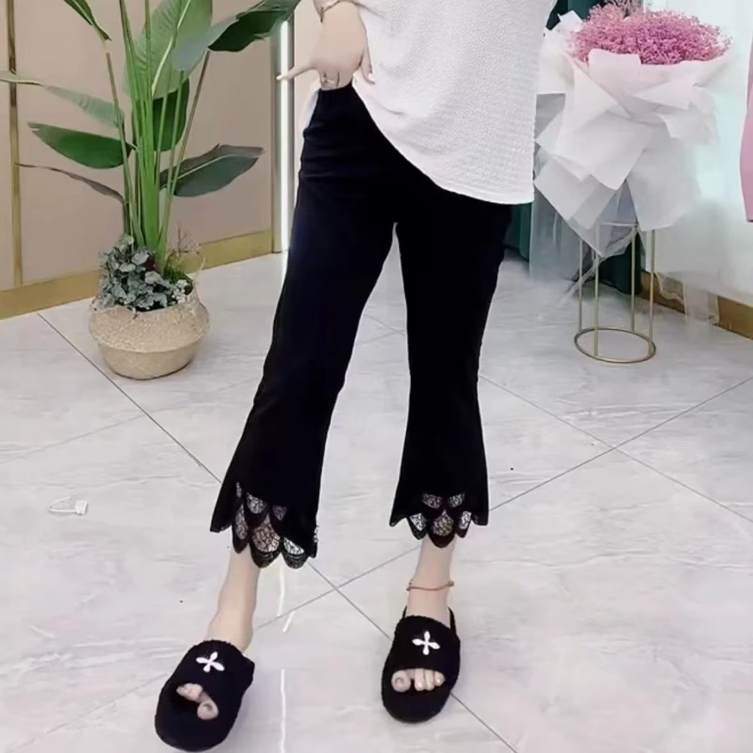 8688洋气蕾丝花边八分微喇裤