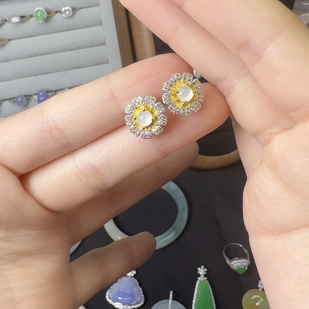 翡翠银S925镶嵌手链翡翠s925银镶嵌耳钉