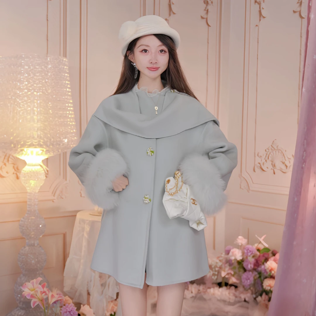 【达人专属】朝峰百搭温柔气质双面呢大衣外套CFE5F330-3301V