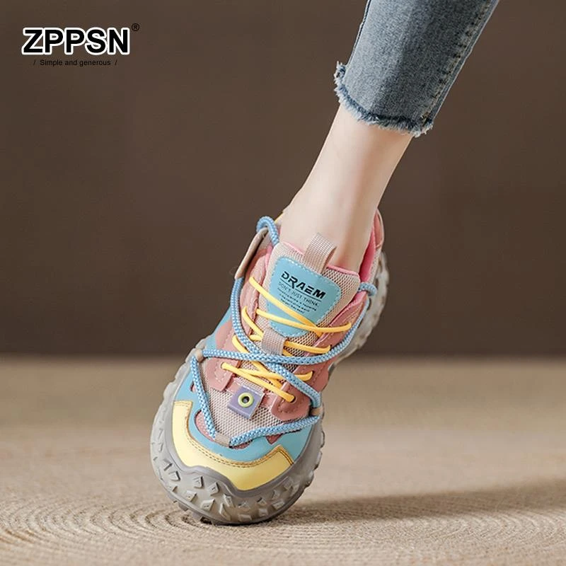 ZPPSN气质厚底洋气复古老爹鞋女轻便运动鞋2025新款女鞋透气休闲