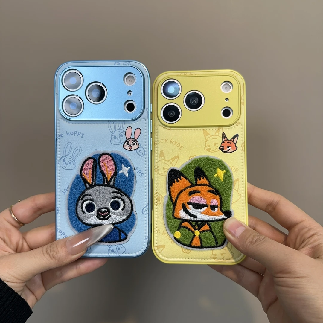 疯狂动物城皮质刺绣朱迪手机壳适用苹果17pro/16promax全包15/14