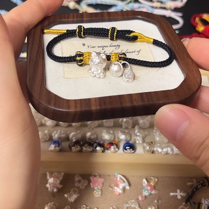 足银布艺银饰x2+黑手绳