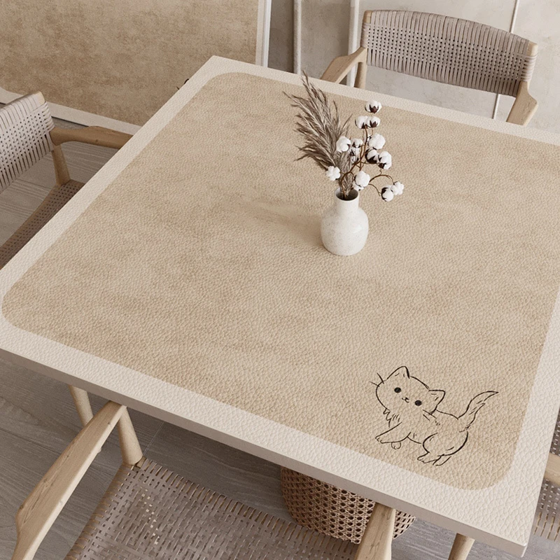 简约日式风皮革四方餐桌垫防水防油免洗正方形茶几桌布八仙桌垫子