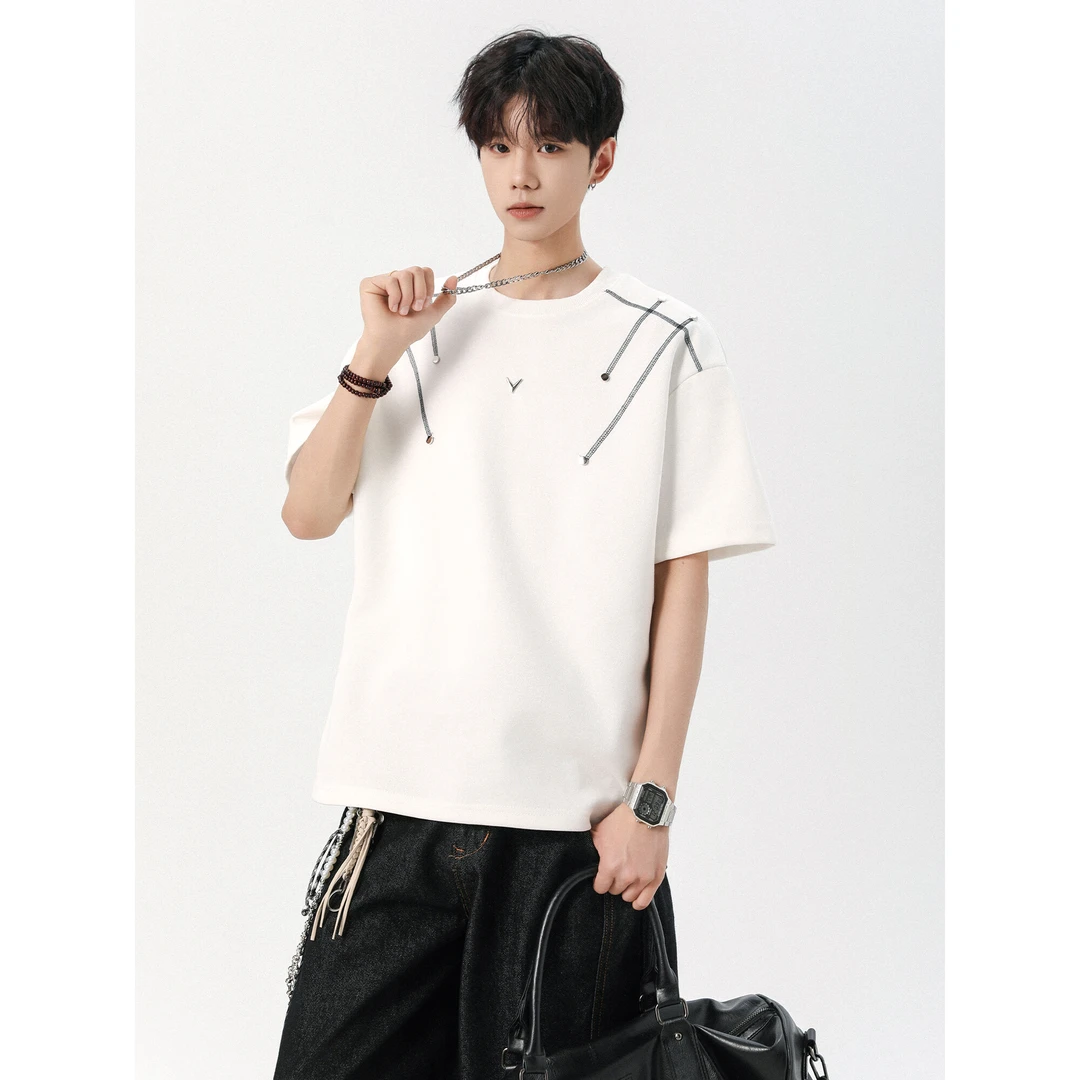 短袖t恤男2025新款五分袖宽松圆领上衣夏季美式衣服美式高街半袖