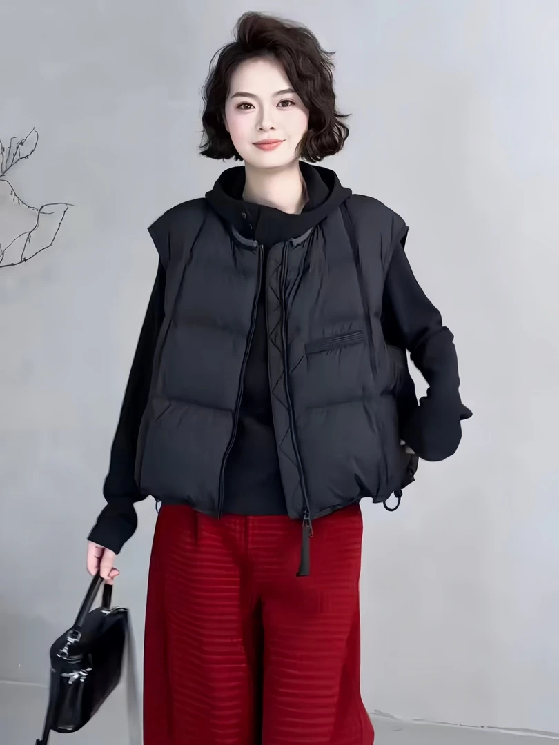 高级感时尚圆领白鸭绒羽绒马夹女装2025秋冬韩系无袖坎肩马夹上衣