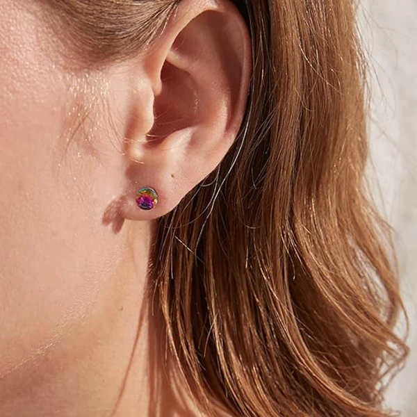 锌合金玻璃耳饰 精致炫彩水晶圆球耳钉女百搭简约千金风气质蓝色