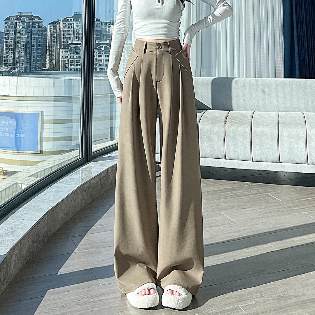 西装阔腿裤女高腰春秋季2025新款宽松直筒裤休闲显瘦垂感拖地裤子