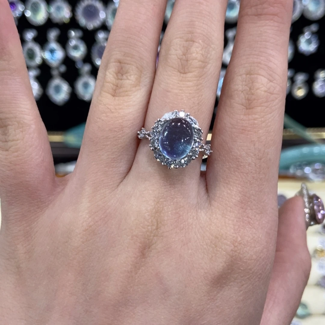 戒圈银S925镶嵌海蓝宝石