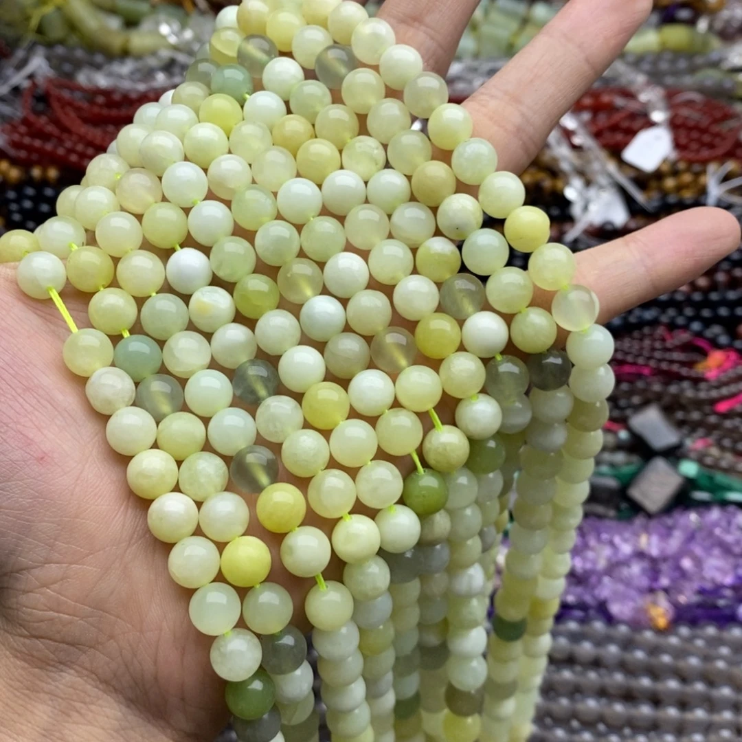 玛瑙/玉髓未镶嵌珠宝半成品一条天然8mm岫玉奶盖圆珠