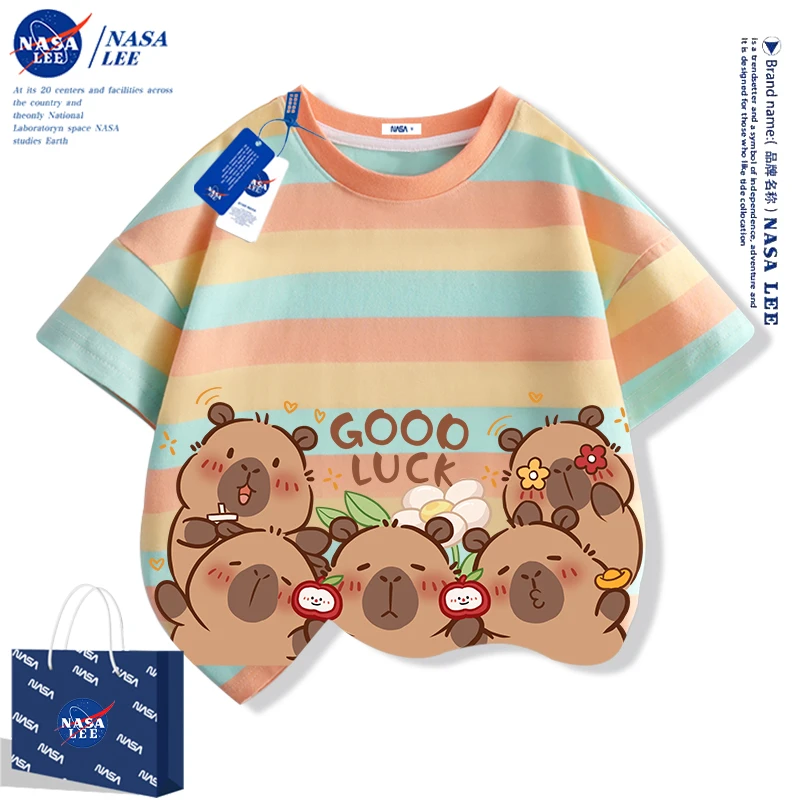 NASA卡皮巴拉儿童短袖T恤夏季新款男孩洋气上衣女童男童纯棉半袖