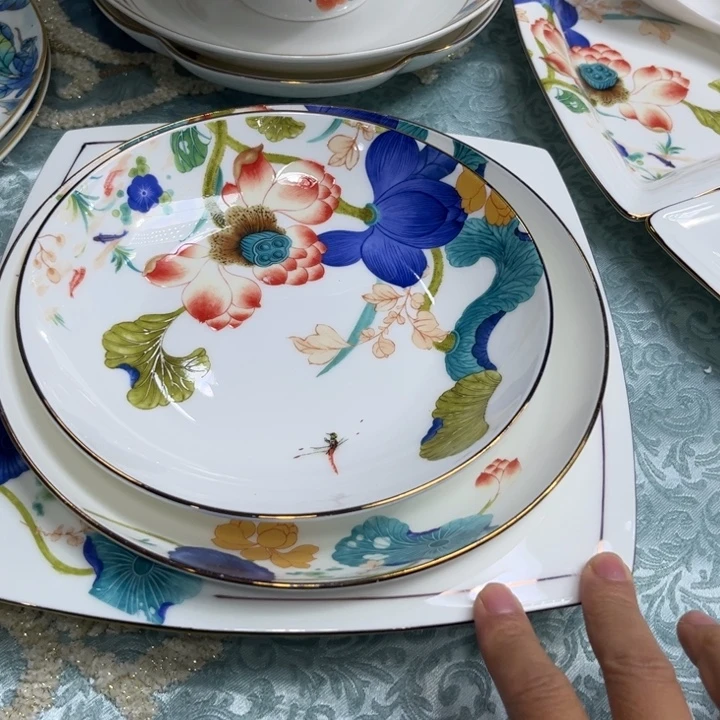 瓷片荷塘八成方盘两个七寸八寸各两个