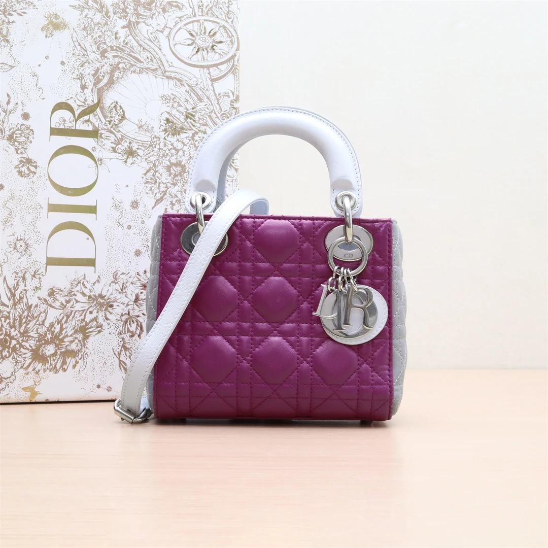 95新 DIOR/迪奥 活动黑黑 戴妃包 三格 皮肩带 拼色663513