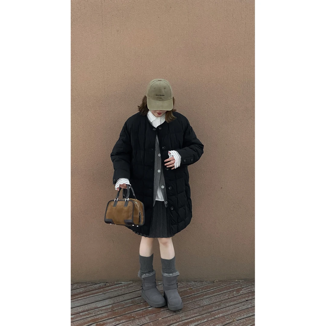 zhukele 无领包边中长羽绒服