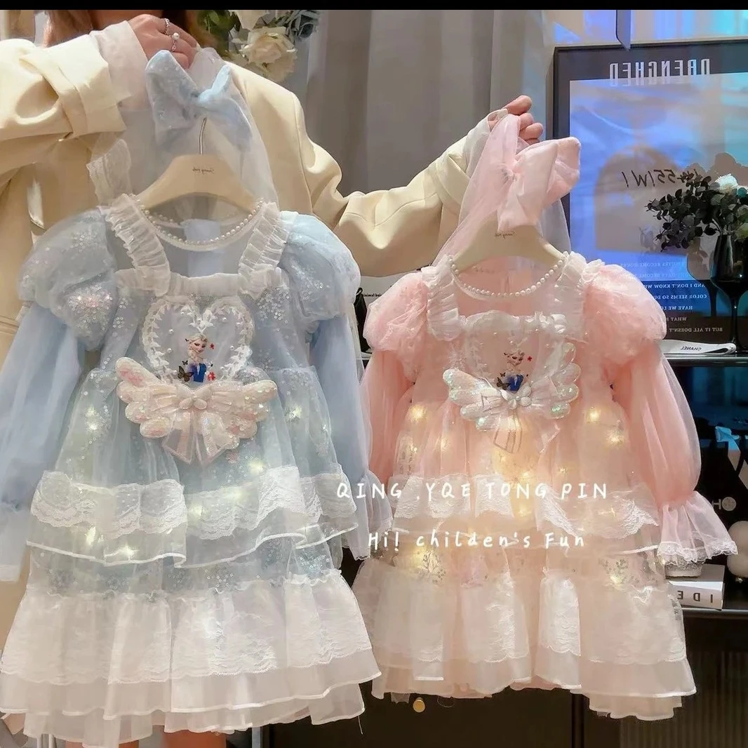 【送头纱】女童爱莎公主裙春秋款冰雪奇缘2025新款儿童礼服连衣裙