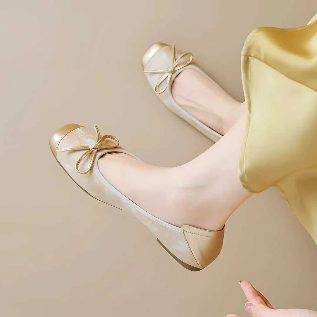 法式平底芭蕾单鞋女夏季2025新款软底一脚蹬蛋卷大码女鞋奶奶鞋