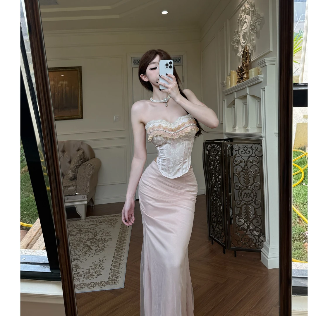 【小洋家原创】「珠光浮梦」刺绣胸衣修身套装连衣裙- LXYJL50353