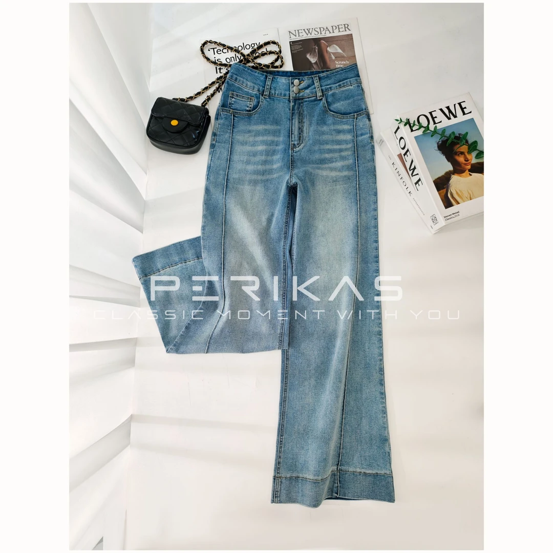 春季高腰浅色牛仔裤秋季休闲设计感夏季长裤裤子复古时尚