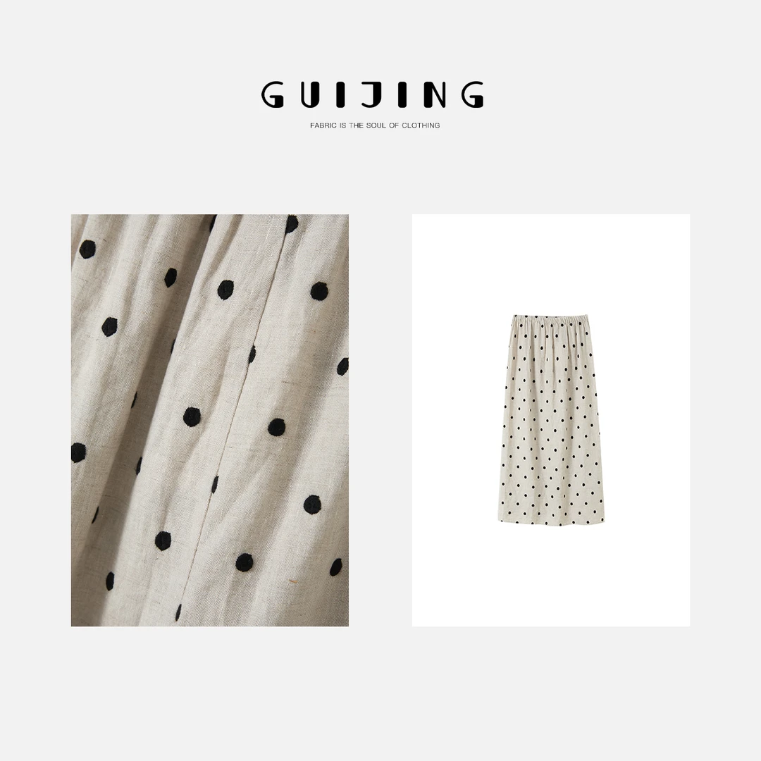 2025春夏新款爆款风亚麻刺绣半身裙女薄款高腰中长款直筒裙子3391