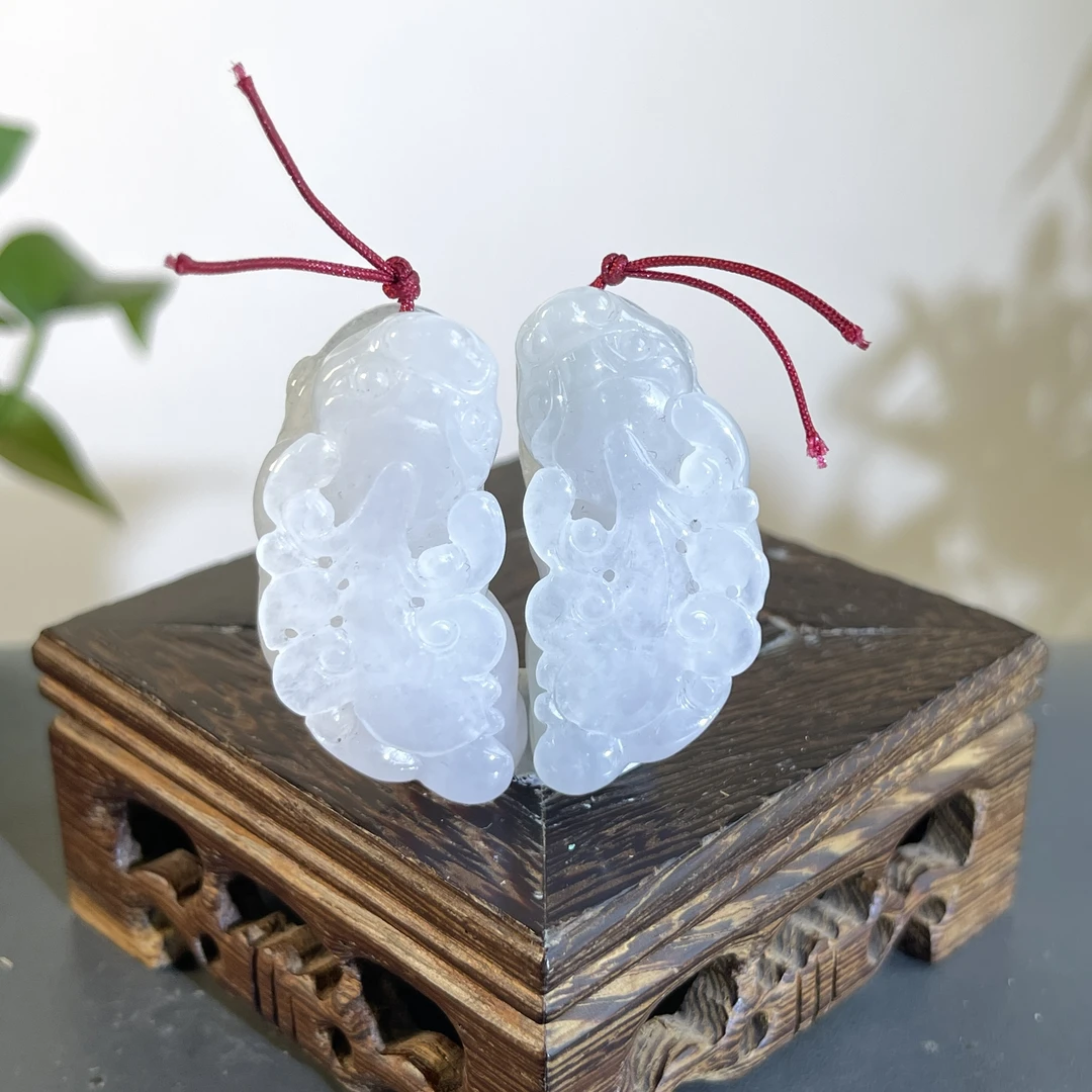 JCW07-186  天然缅甸A货翡翠 一对貔貅