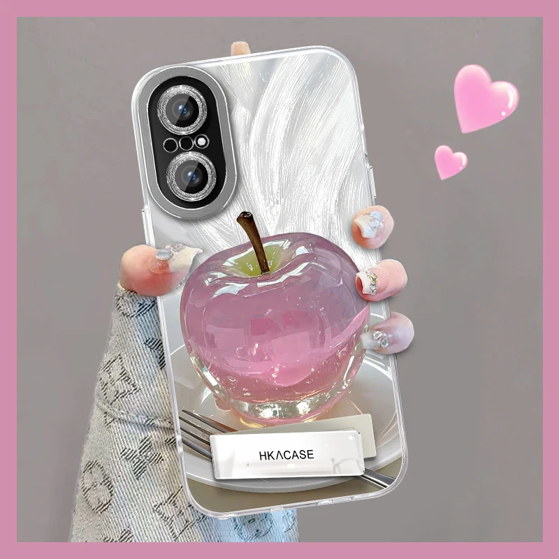 适用于荣耀50se精孔羽纱晶莹粉苹果网红个性创意支架全包手机壳女