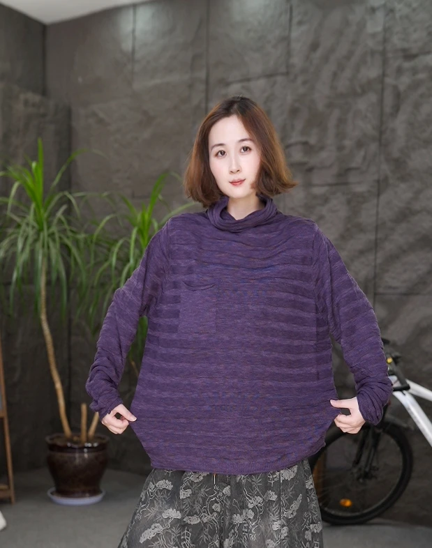 qq常规针织纯色条纹堆堆领毛针织衫秋冬打底衫衫