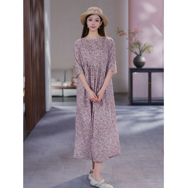 牧衣游原创 进口英国liberty小碎花文艺感宽松连衣裙 晶欢