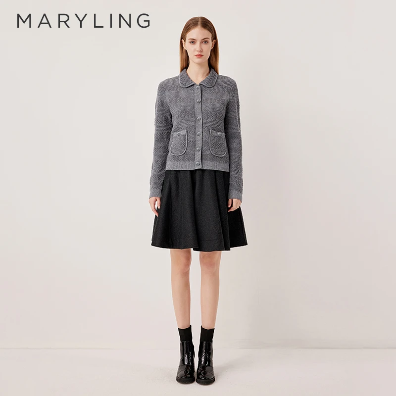 MARYLING玛俪琳2025秋季新品高级亮片花灰色针织开衫A1FGW09170